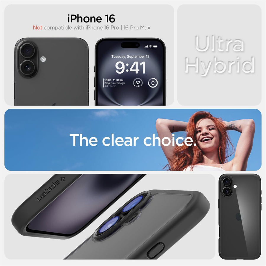 Spigen iPhone 16 (6.1") Ultra Hybrid  Case - Clear / Matte Black
