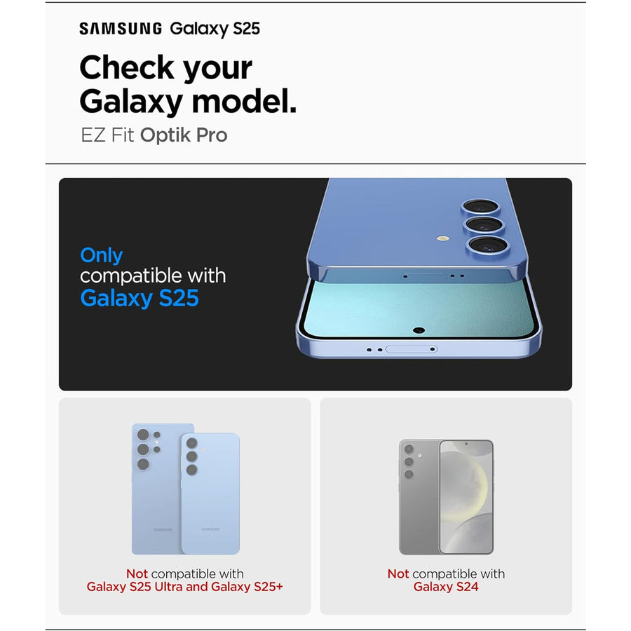 Spigen Galaxy S25 5G  Optik Pro Premium Camera Lens Tempered Glass Protector - 2 Pack