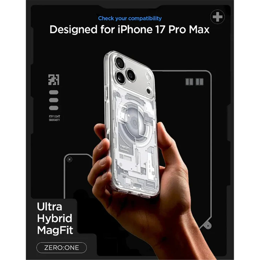 Spigen iPhone 17 Pro Max (6.9") Ultra Hybrid ZeroOne  MagFit Case - Clear/Zero Black Pattern