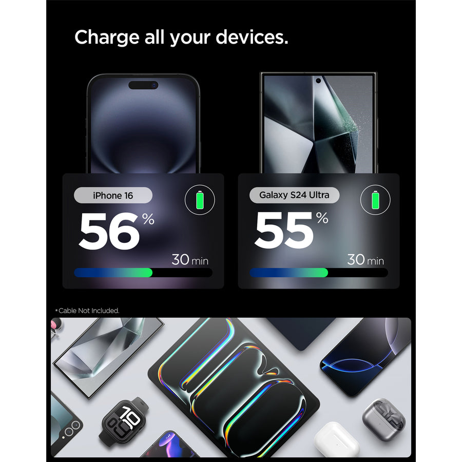Spigen Essential 30W USB-C PD GaN Fast Charging Wall Charger - Black - Up to 30W PD Fast Charging - Compact Design - Support Apple iPhone, iPad, Samsung Smart Phone PD Fast Charging