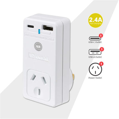 Sansai PAD-301USB USB-C + A 2.4A Wall Charger USB-C & USB-A  dual port Power Adaptor