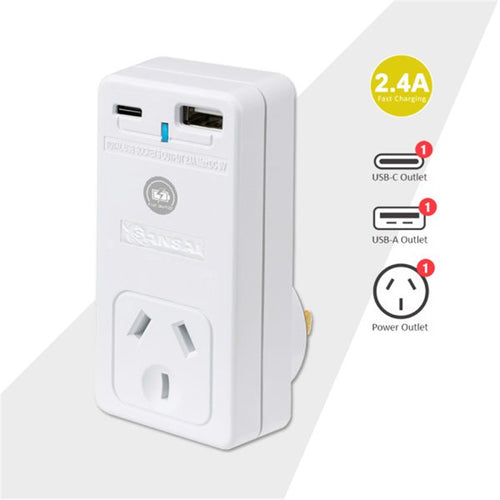 Sansai PAD-301USB USB-C + A 2.4A Wall Charger USB-C & USB-A  dual port Power Adaptor