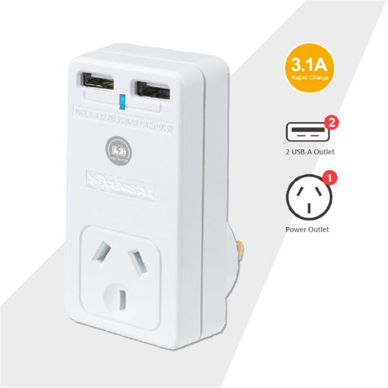 Sansai  PAD-302USB  USB WALL Charger 3.1A with 2x USB Outlets