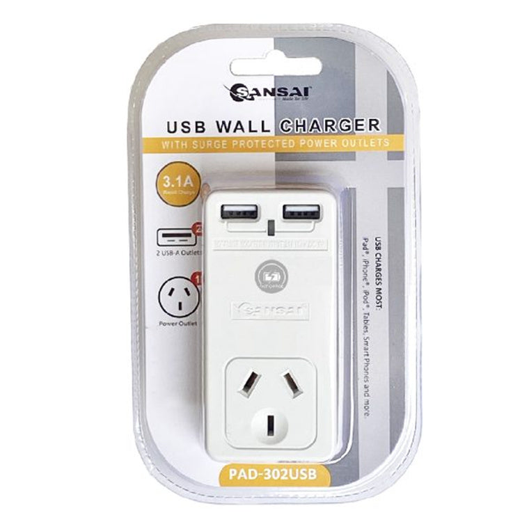 Sansai  PAD-302USB  USB WALL Charger 3.1A with 2x USB Outlets