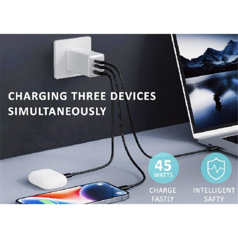 Sansai HW-344E PD45W+QC3.0, A+C+C Charger 3X faster charging with GaN technology