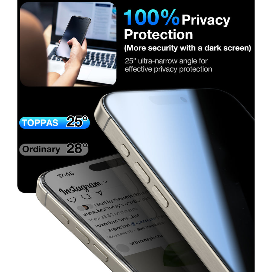 Torras iPhone 16 Pro (6.3")   Premium Tempered Privacy Glass Screen Protector - Black