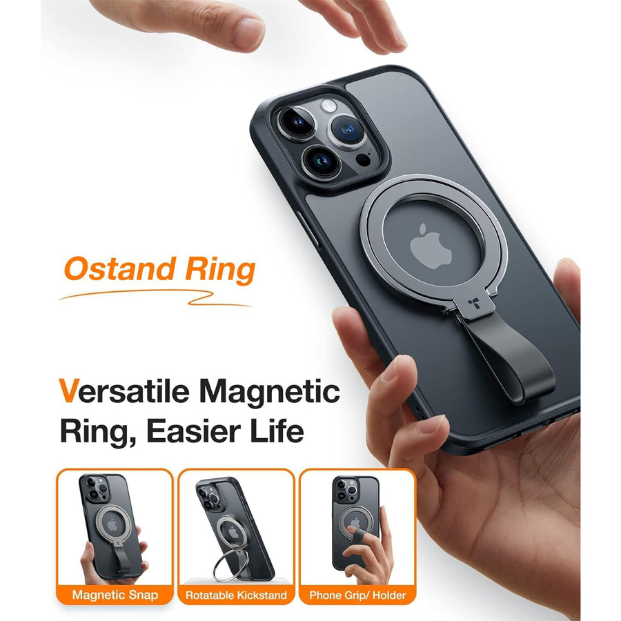 Torras OmniRing Magnetic Phone Grip Holder Kickstand - Black Compatible with iPhone 16/15/14/13/12 series devices & Magsafe Phone Cases