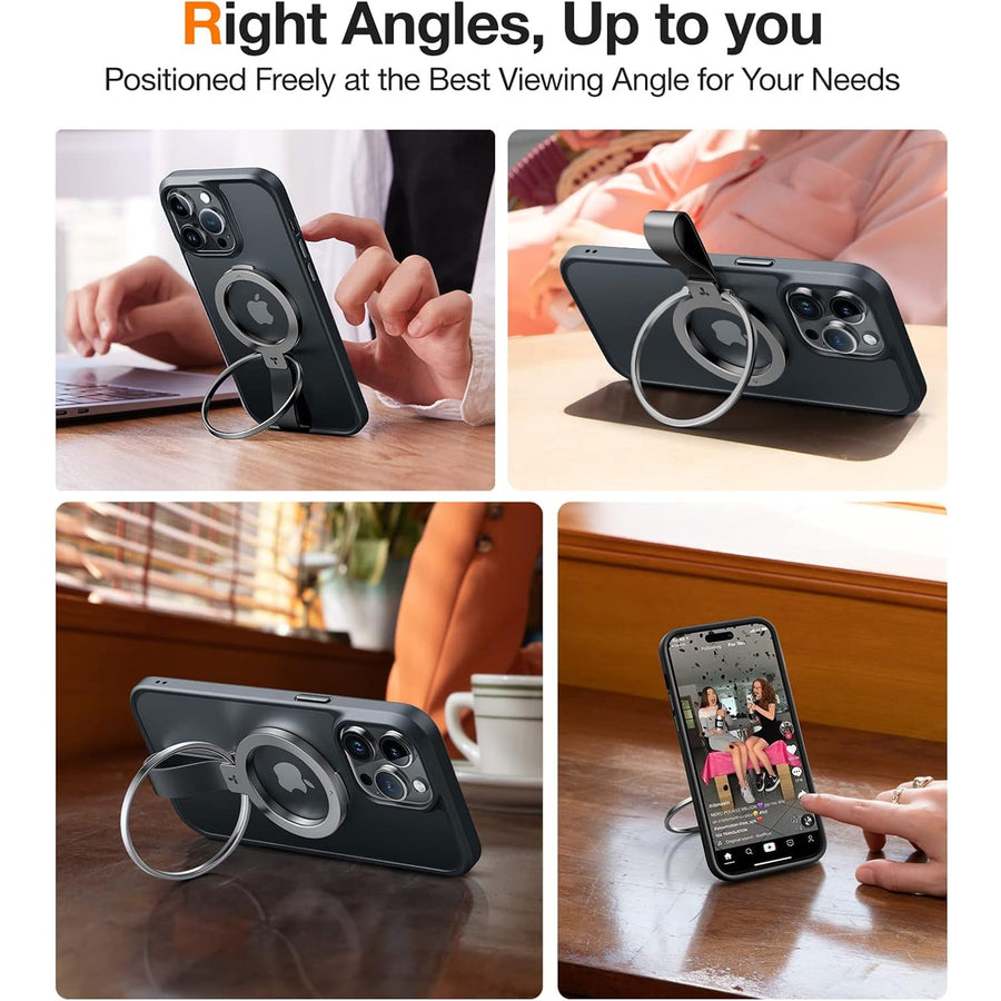 Torras OmniRing Magnetic Phone Grip Holder Kickstand - Black Compatible with iPhone 16/15/14/13/12 series devices & Magsafe Phone Cases