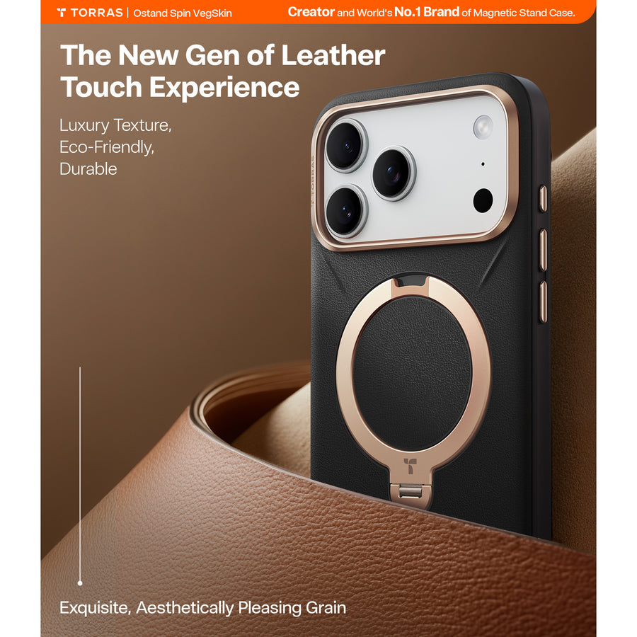 Torras iPhone 17 Pro (6.3") 2025  Ostand Spin VegSkin Case - Black