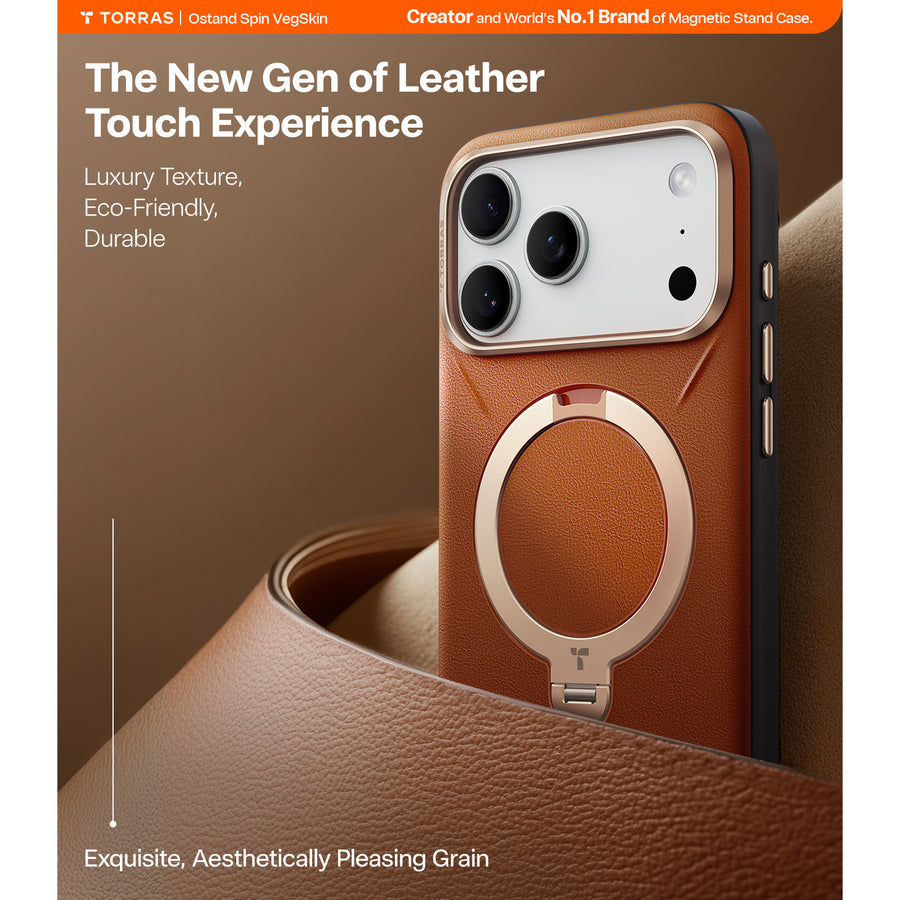 Torras iPhone 17 Pro (6.3") 2025  Ostand Spin VegSkin Case - Brown