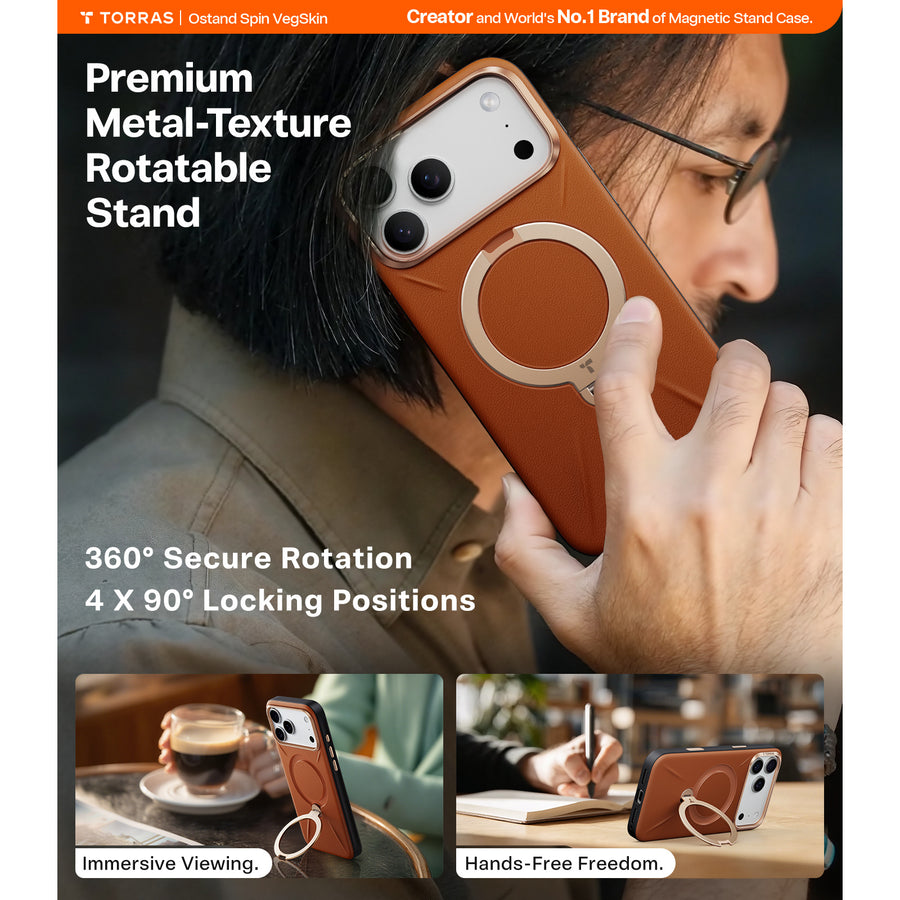Torras iPhone 17 Pro Max (6.9") 2025  Ostand Spin VegSkin Case - Brown