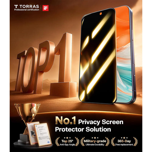 Torras iPhone 17 Pro (6.3") 2025   Premium Tempered Privacy Glass Screen Protector - Black