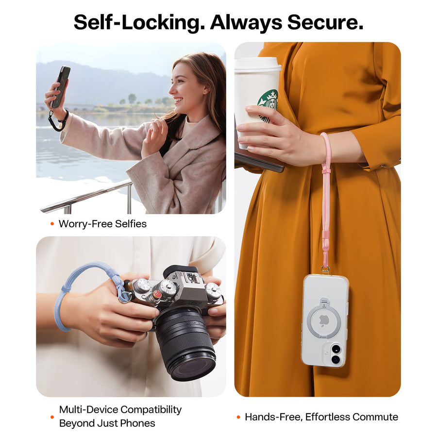 Torras LoopGo Flex Universal Wrist Phone Lanyard - Black - Multi-Function - Adjustable Premium Metal Buckles - Skin-Friendly - Lightweight & Comfortable - Built to Last - Come with 2 Phone Tabs