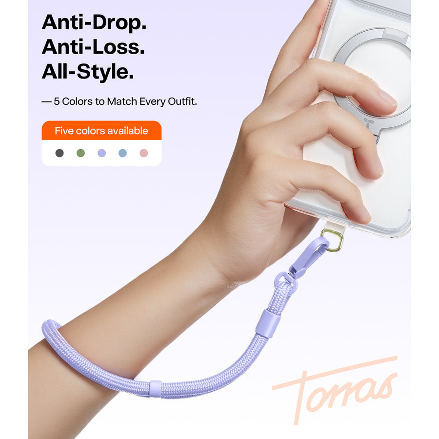 Torras LoopGo Flex Universal Wrist Phone Lanyard - Purple - Multi-Function - Adjustable Premium Metal Buckles - Skin-Friendly - Lightweight & Comfortable - Built to Last - Come with 2 Phone Tabs