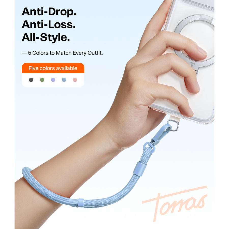 Torras LoopGo Flex Universal Wrist Phone Lanyard - Light Blue - Multi-Function - Adjustable Premium Metal Buckles - Skin-Friendly - Lightweight & Comfortable - Built to Last - Come with 2 Phone Tabs