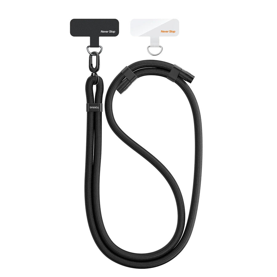 Torras LoopGo Flex Universal Crossbody Phone Lanyard - Black - Multi-Function - Adjustable Premium Metal Buckles - Skin-Friendly - Lightweight & Comfortable - Built to Last - Come with 2 Phone Tabs