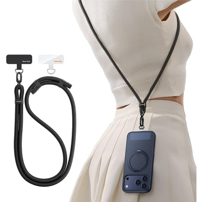 Torras LoopGo Flex Universal Crossbody Phone Lanyard - Black - Multi-Function - Adjustable Premium Metal Buckles - Skin-Friendly - Lightweight & Comfortable - Built to Last - Come with 2 Phone Tabs