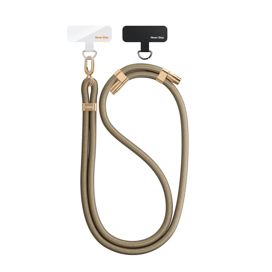 Torras LoopGo Flex Universal Crossbody Phone Lanyard - Khaki - Multi-Function - Adjustable Premium Metal Buckles - Skin-Friendly - Lightweight & Comfortable - Built to Last - Come with 2 Phone Tabs