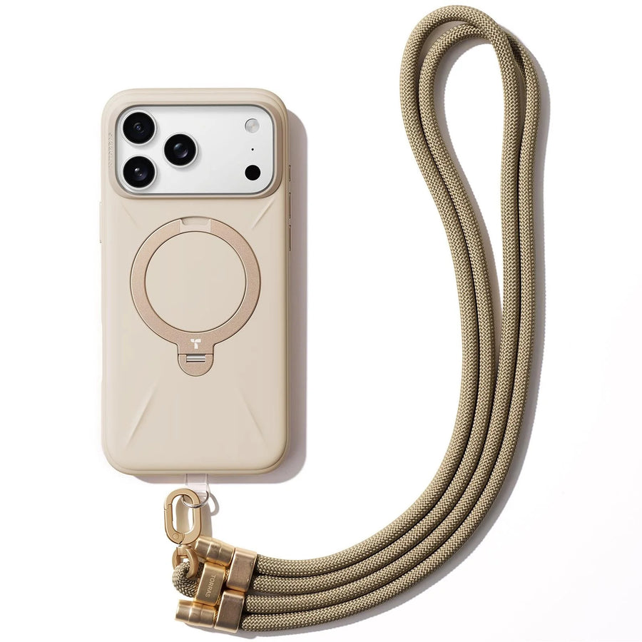 Torras LoopGo Flex Universal Crossbody Phone Lanyard - Khaki - Multi-Function - Adjustable Premium Metal Buckles - Skin-Friendly - Lightweight & Comfortable - Built to Last - Come with 2 Phone Tabs