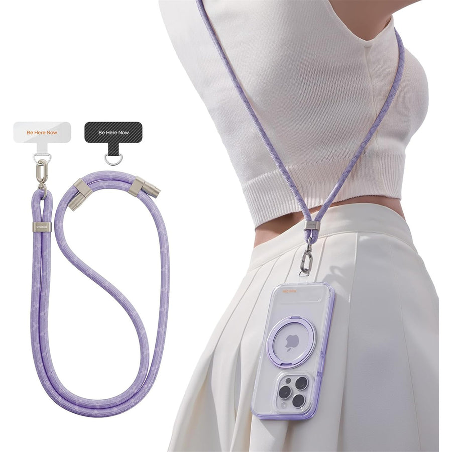 Torras LoopGo Flex Universal Crossbody Phone Lanyard - Purple Textured - Multi-Function - Adjustable Premium Metal Buckles - Skin-Friendly - Lightweight & Comfortable - Built to Last - Come with 2 Phone Tabs