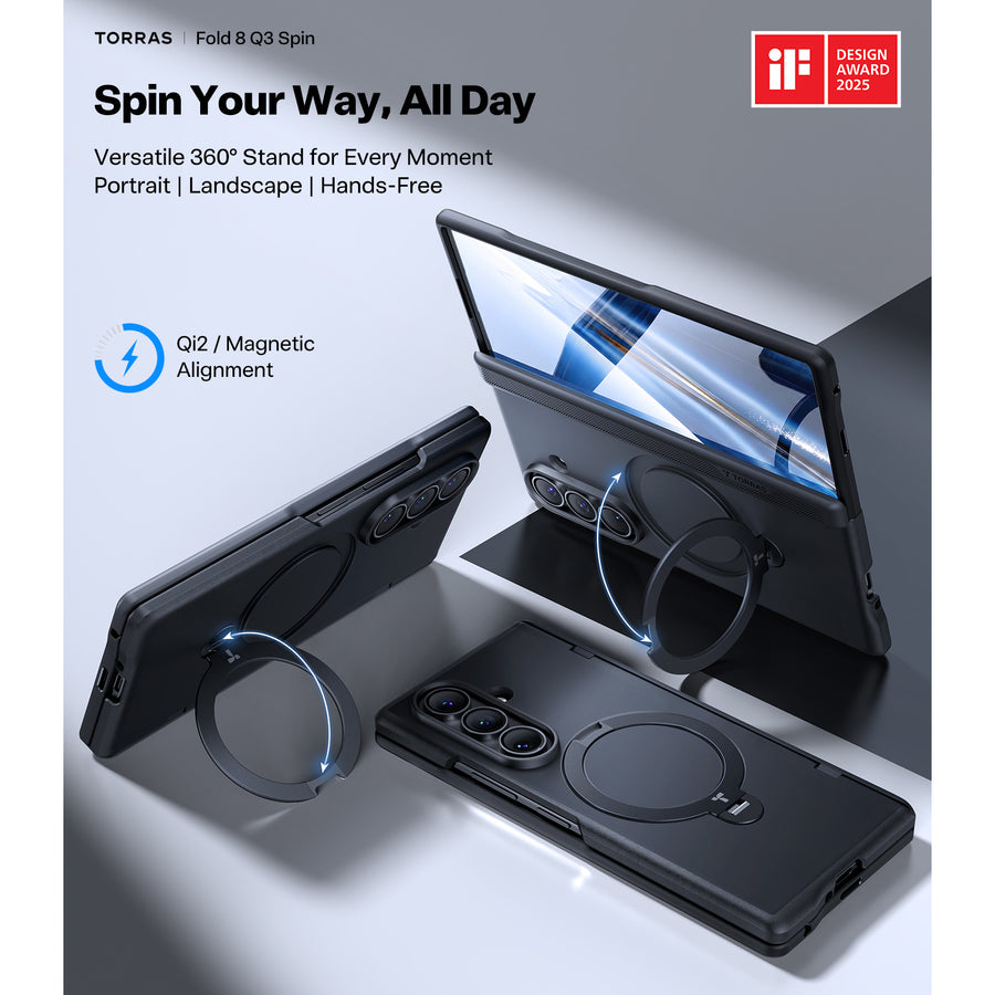 Torras Galaxy Z Fold8 Ultra Ostand Q3 Spin Case   - Black