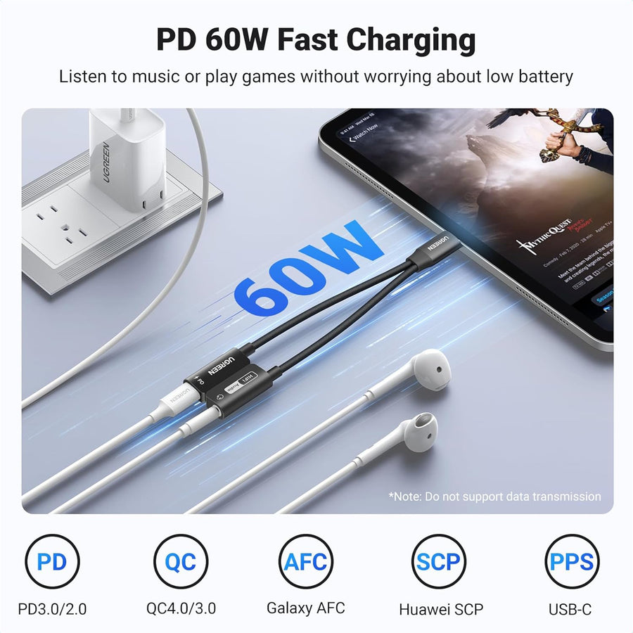UGREEN UG-25837 USB-C to 3.5mm Audio Adapter with Power Delivery
