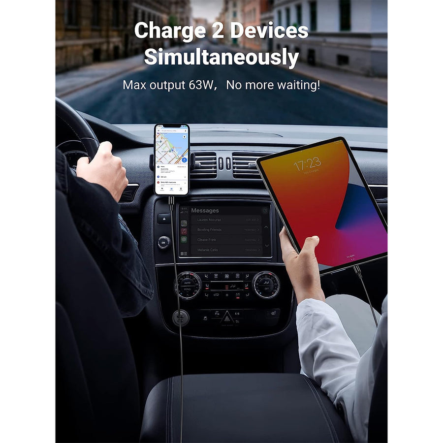 UG-35023 - UGREEN PD 63W Kfz-Ladegerät - USB-C & USB-A - PSS 45W Super Fast Charging 2.0 + QC 18W - Dual-Port Ladegerät