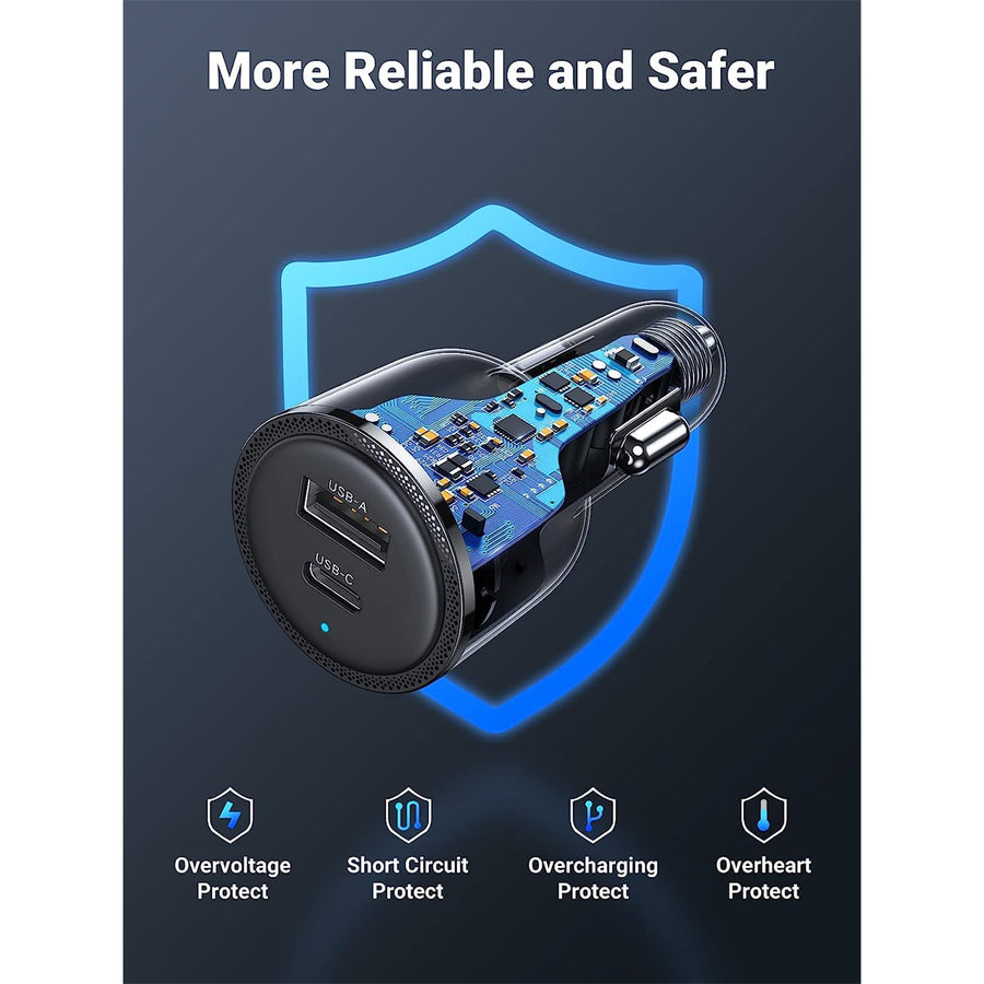 UG-35023 - UGREEN PD 63W Kfz-Ladegerät - USB-C & USB-A - PSS 45W Super Fast Charging 2.0 + QC 18W - Dual-Port Ladegerät