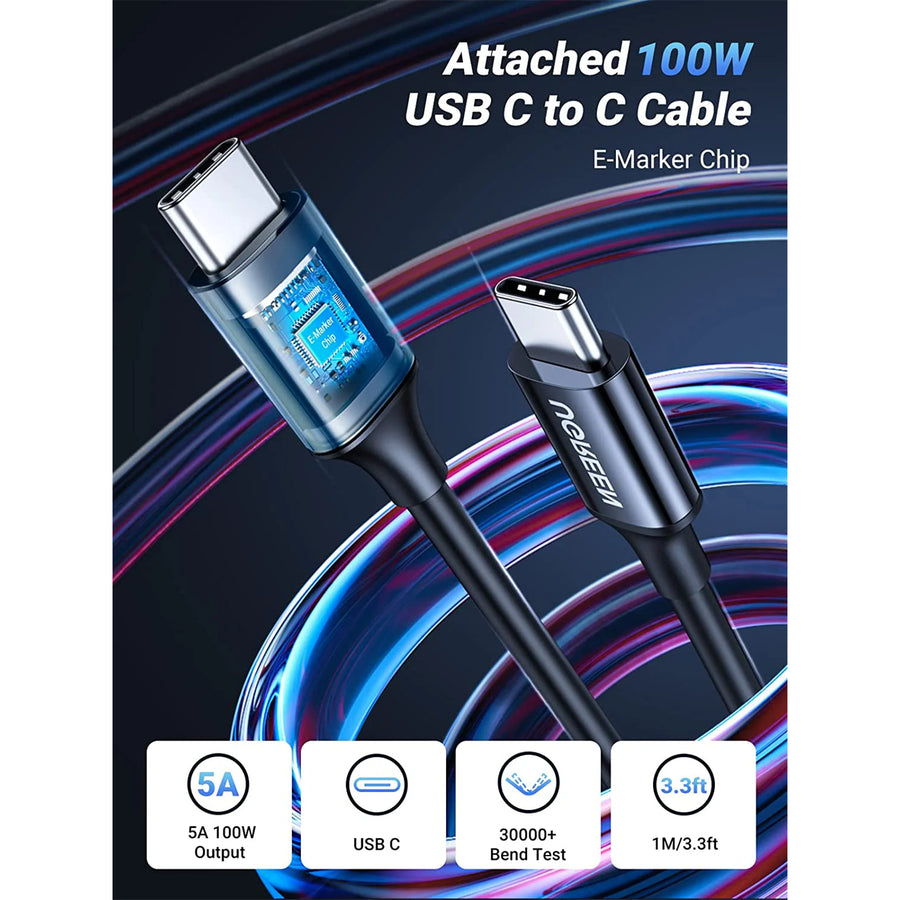 UGREEN 130W 3-Ports Car Charger - With 100W Cable 1m - 2x USB-C & USB-A - USB-C1 30W + USB-C2 100W + USB-A 25W - Triple Port Charger Compatible with iPhone 15/15 Plus/15 Pro/15 Pro Max/ 14/13/12/11/iPad/Mac Book, Galaxy S22/S21/S20/S10/Note