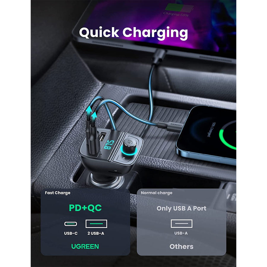 UG-80910 - Ugreen FM&Bluetooth Transmitter&Car Charger + TF Slot Black