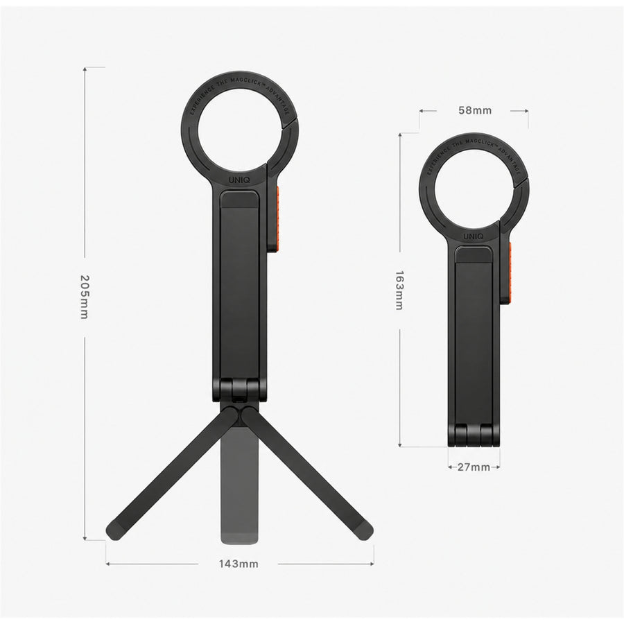 Uniq Aluminium Magnetic Carabiner Tripod - Carbon Volt - Premium Aluminum with Silicone - Strong Magnetic -  Lightweight - Durable - Dual-Function Design Transforms from Tripod to Selfie