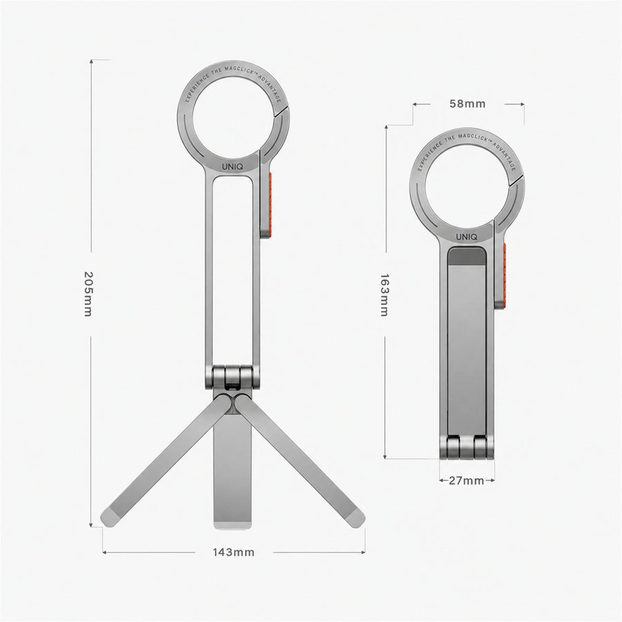 Uniq Aluminium Magnetic Carabiner Tripod - Steel Volt - Premium Aluminum with Silicone - Strong Magnetic - Lightweight - Durable - Dual-Function Design Transforms from Tripod to Selfie Stick for Hands-Free or Handheld Capture
