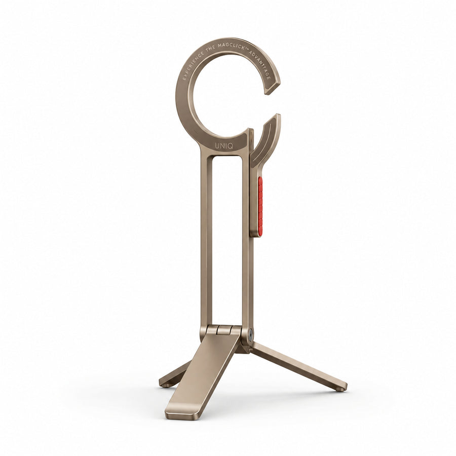 Uniq Aluminium Magnetic Carabiner Tripod - Champagne Volt - Premium Aluminum with Silicone - Strong Magnetic - Lightweight - Durable - Dual-Function Design Transforms from Tripod to Selfie Stick for Hands-Free or Handheld Capture