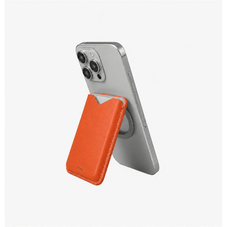Uniq Lyden Evo Magnetic Stand Card Holder/Wallet - Flame Orange - Strong Magnetic Snap - Holds Up to 3 Cards Storage - Built-in Kickstand Supports Both Portrait and Landscape Modes