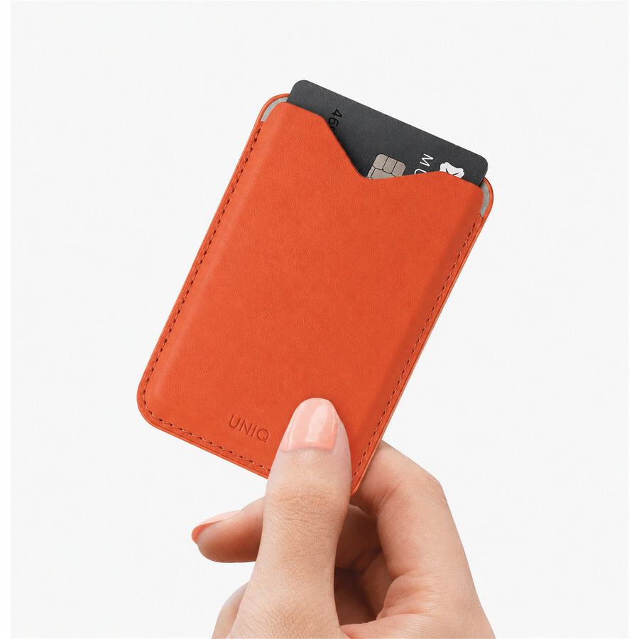 Uniq Lyden Evo Magnetic Stand Card Holder/Wallet - Flame Orange - Strong Magnetic Snap - Holds Up to 3 Cards Storage - Built-in Kickstand Supports Both Portrait and Landscape Modes