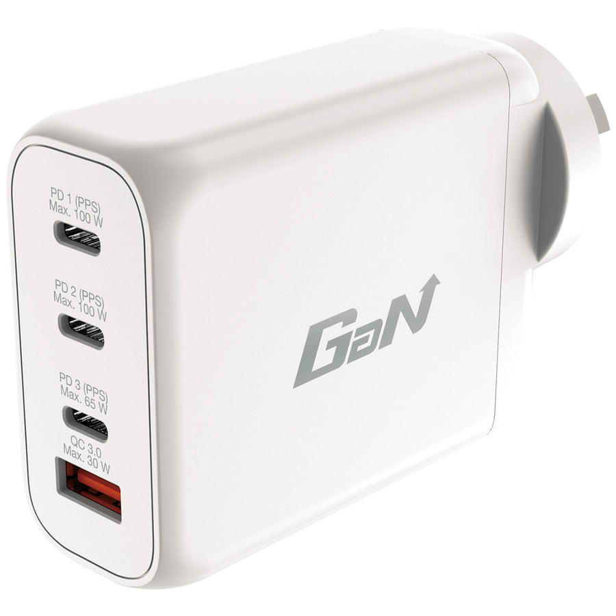 Verbatim 66966 GaN Charger 100W two USB-C PD 100W ports, one USB-C PD 65W port and one USB-A QC 3.0 port