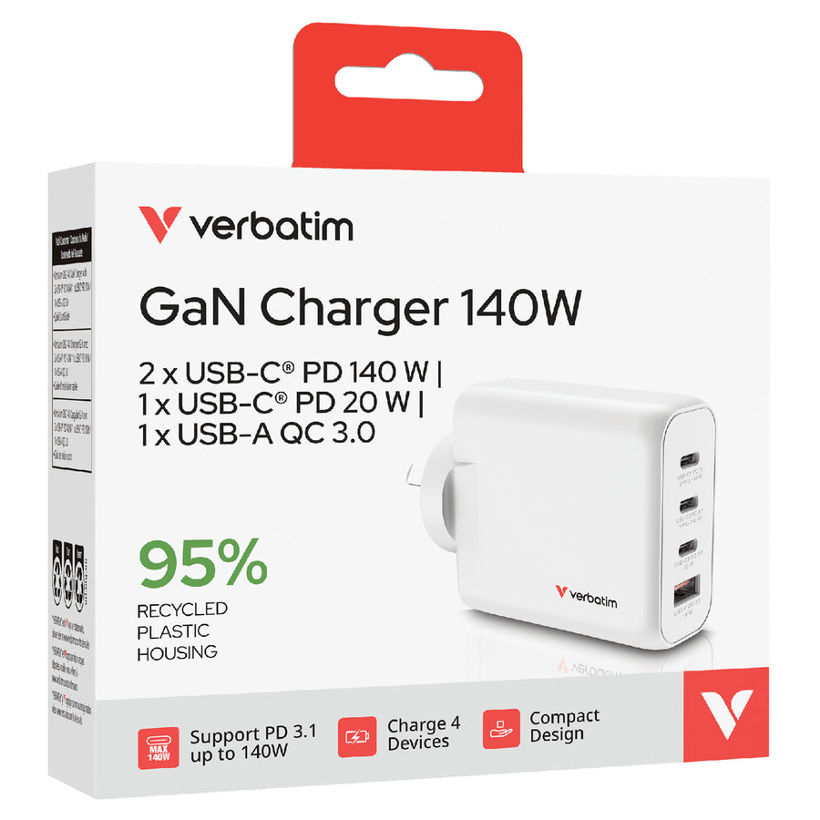Verbatim 67035 140W 4-Port Gan Wall Charger