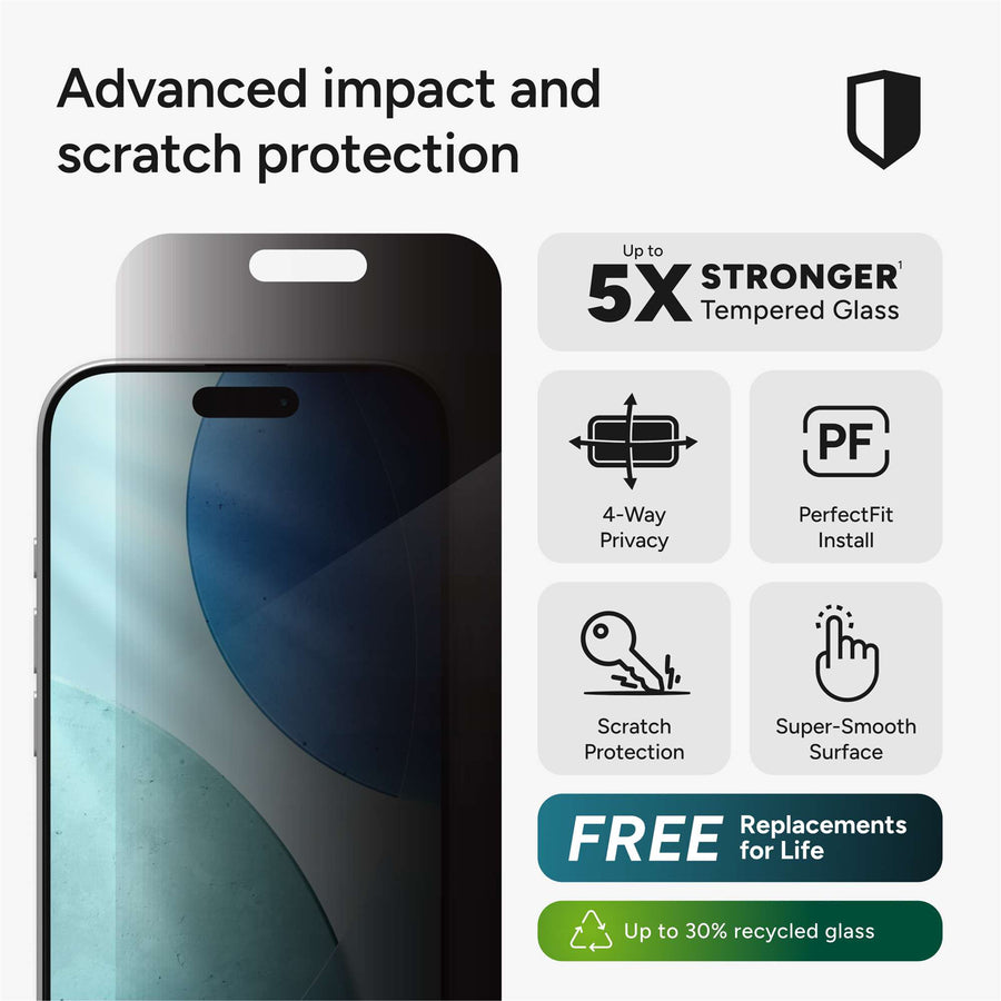 200118663 - ZAGG InvisibleShield Glass Elite Privacy 360 Screen Protector, Apple iPhone 17