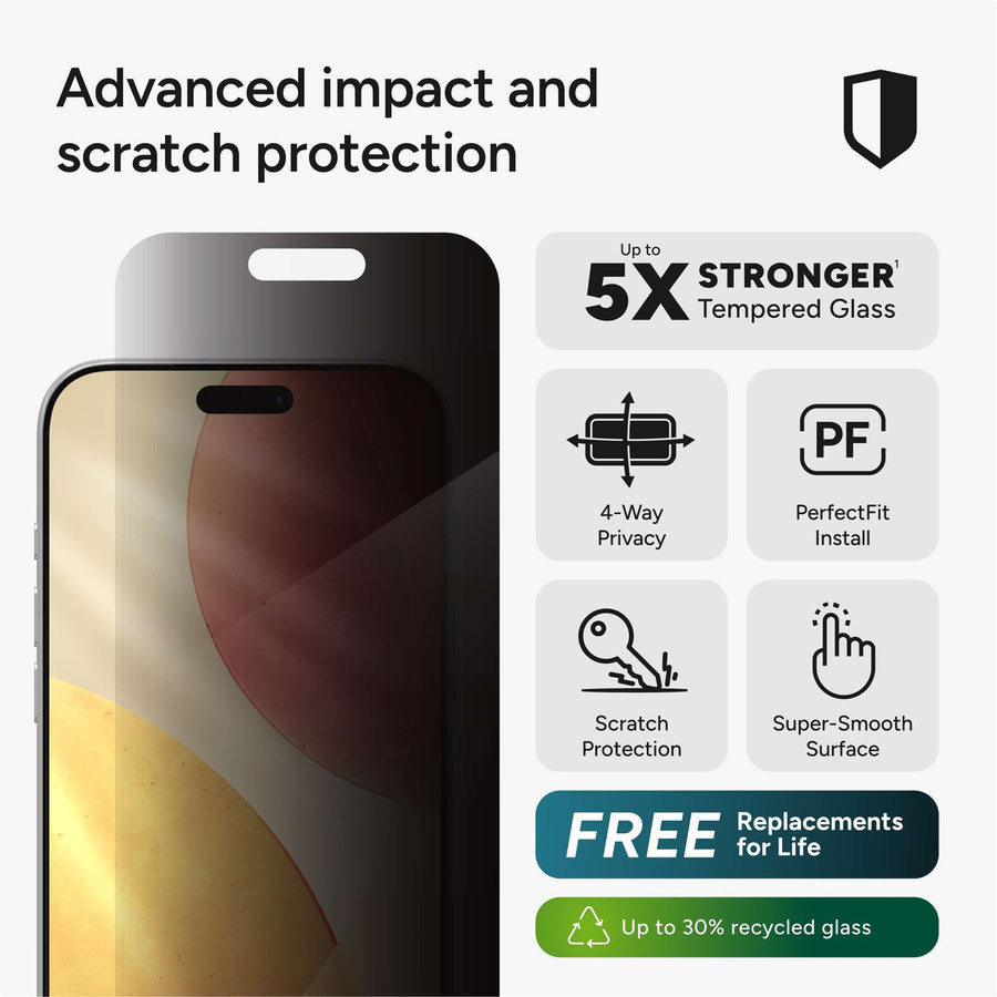 200118666 - ZAGG InvisibleShield Glass Elite Privacy 360 Screen Protector, Apple iPhone Pro Max
