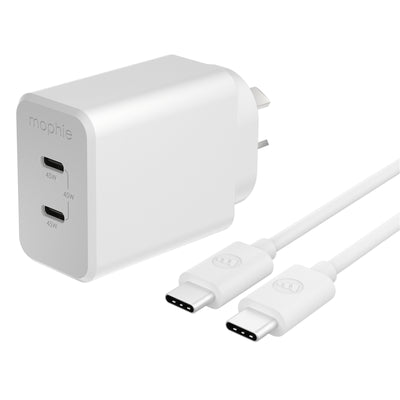 ZAGG 409918000 - mophie essential 45W USB-C Wandladegerät & C-C Kabelbundle, Power Delivery, 2C, Weiß