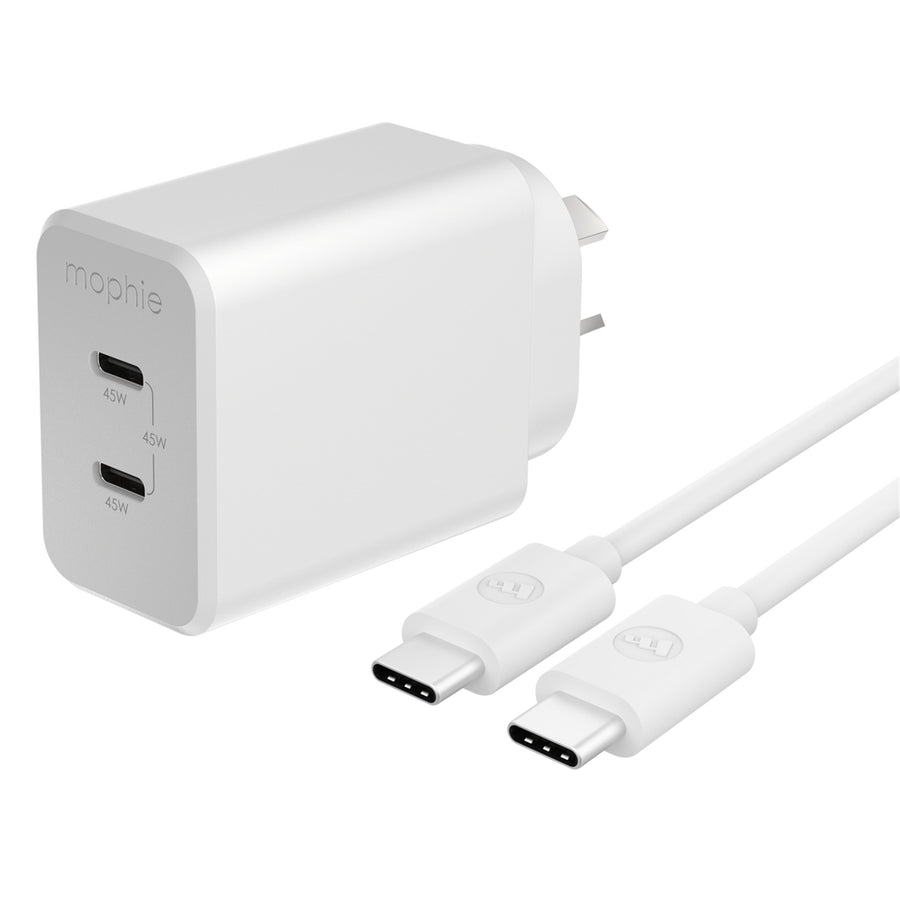 ZAGG 409918000 - mophie essential 45W USB-C Wandladegerät & C-C Kabelbundle, Power Delivery, 2C, Weiß