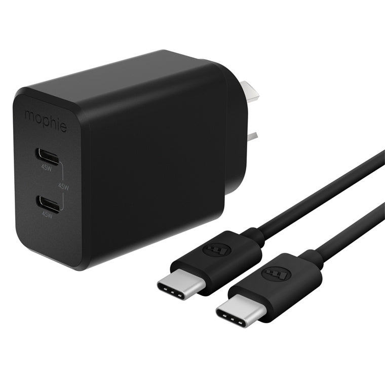 ZAGG 409918277 - mophie essential 45W USB-C Wall Charger & C-C Cable Bundle, Power Delivery, 2C, Black