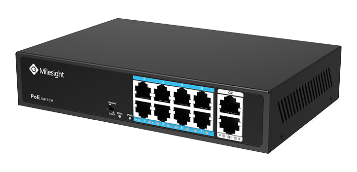 MS-S0208-GL - Milesight 8 Port 100Mbps 802.3af/at 120 Watt PoE Switch with dual Gigabit Uplink ports