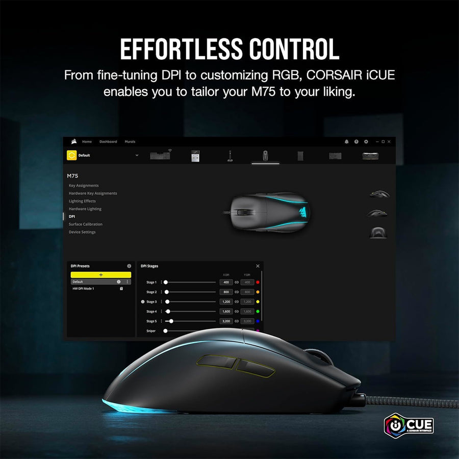 CH-930D010-AP - CORSAIR M75 LIGHTWEIGHT RGB GAMING MOUSE - BLACK