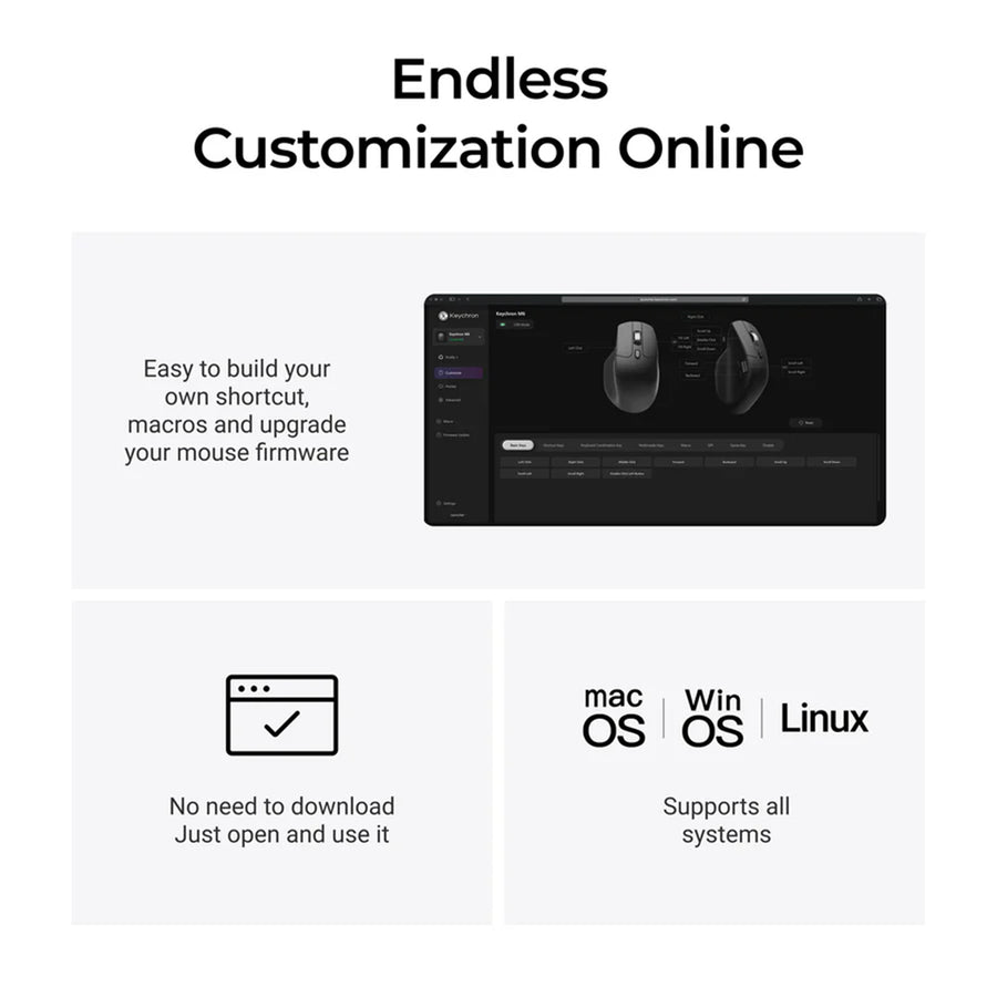 Keychron M6 Wireless Mouse PixArt 3395 (1K Polling Rate) All Silent Micro Switch - Black