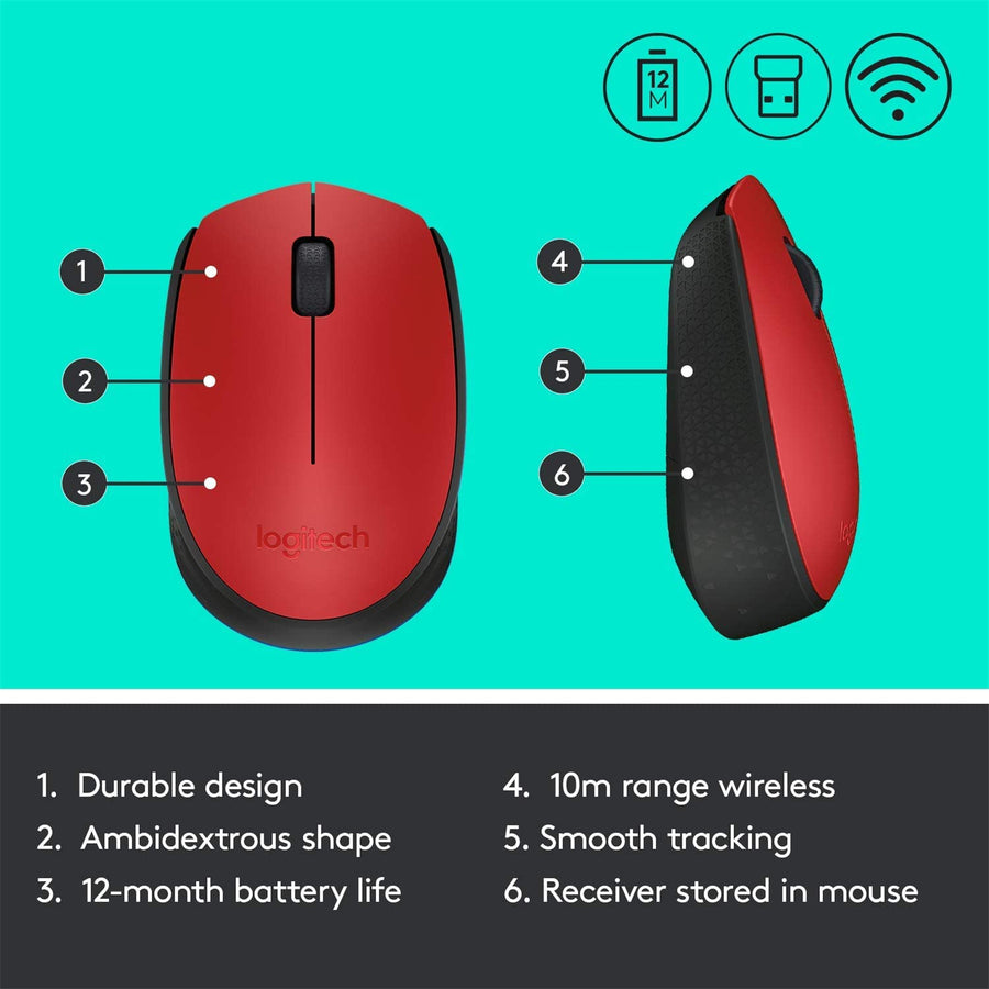 Logitech 910-004657 - M171 WIRELESS MOUSE - RED