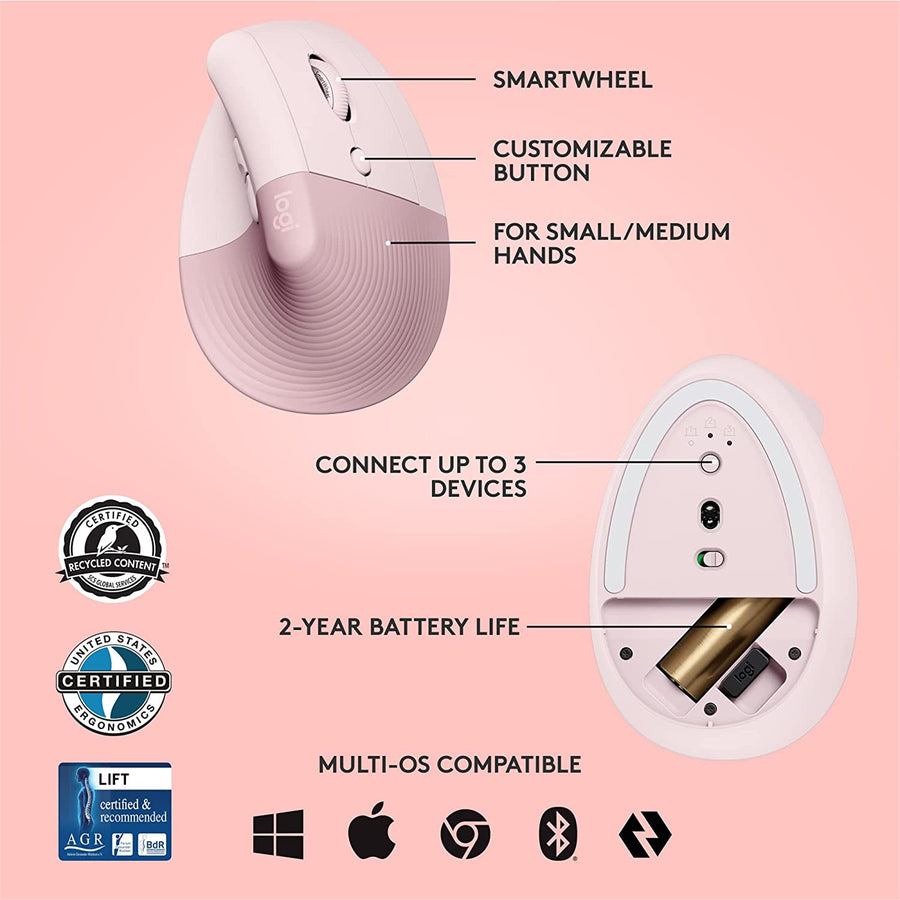 Logitech LIFT VERTICAL ERGONOMIC MOUSE - ROSE