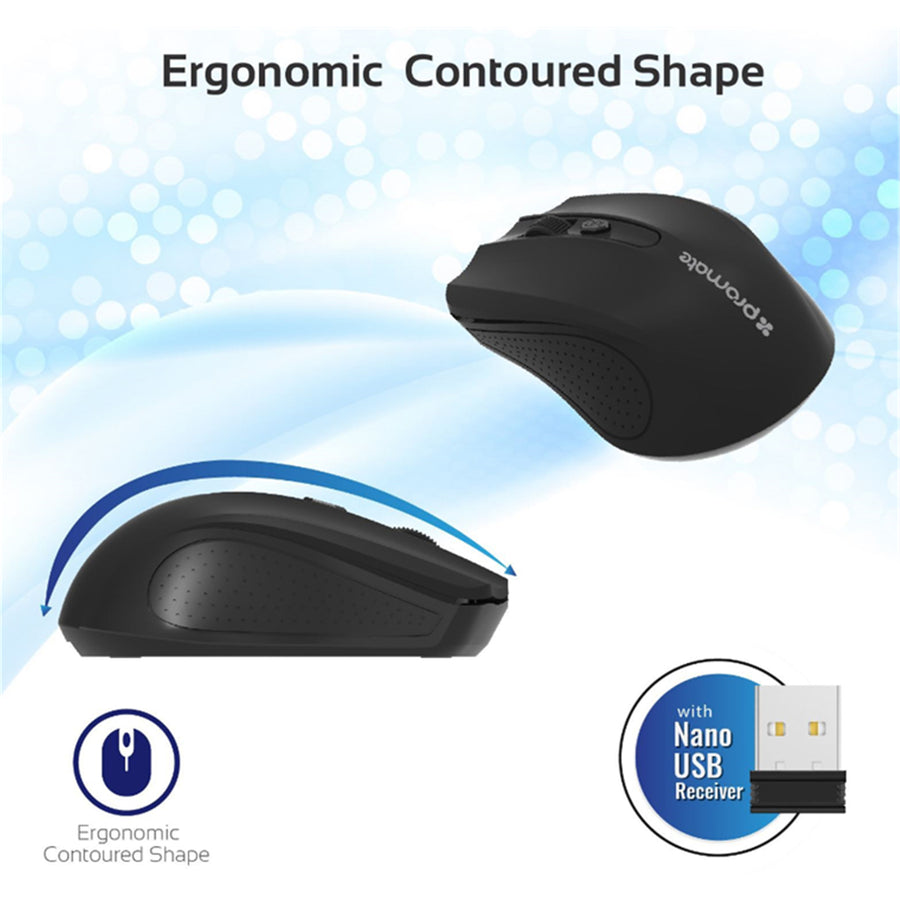 Promate CLIX-8-BLK - Ergonomic Wireless Mouse 2.4GHz wireless technology Works w/ a range of up to 10m
