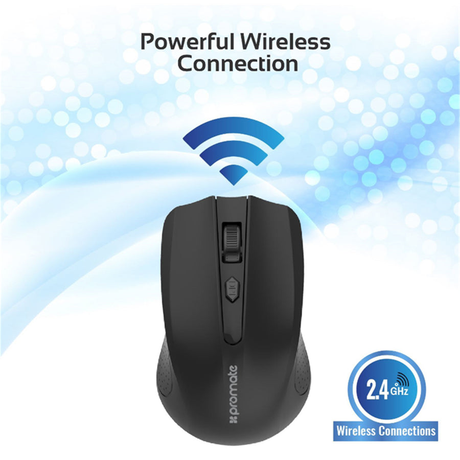 Promate CLIX-8-BLK - Ergonomic Wireless Mouse 2.4GHz wireless technology Works w/ a range of up to 10m