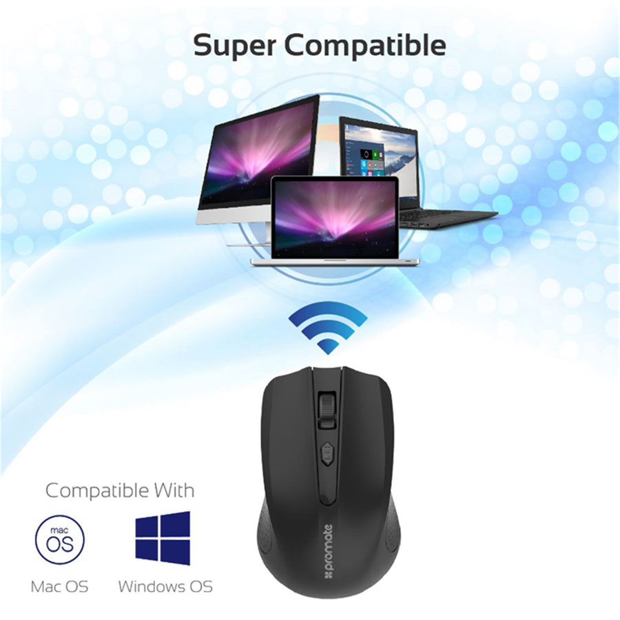 Promate CLIX-8-BLK - Ergonomic Wireless Mouse 2.4GHz wireless technology Works w/ a range of up to 10m